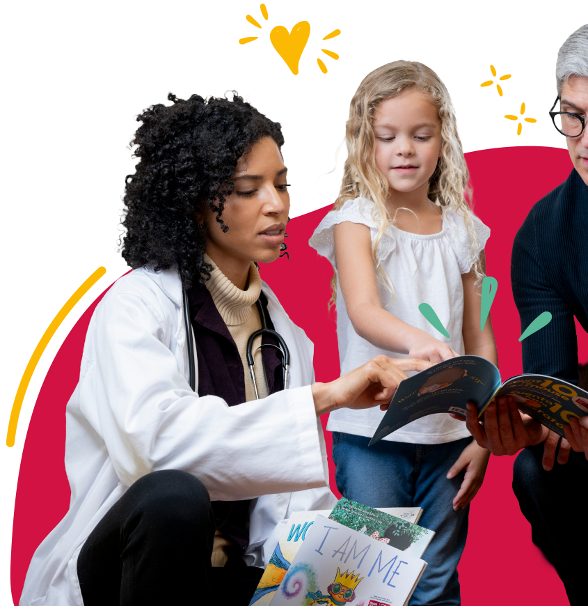 Clinician and Parent Reading to Daugher